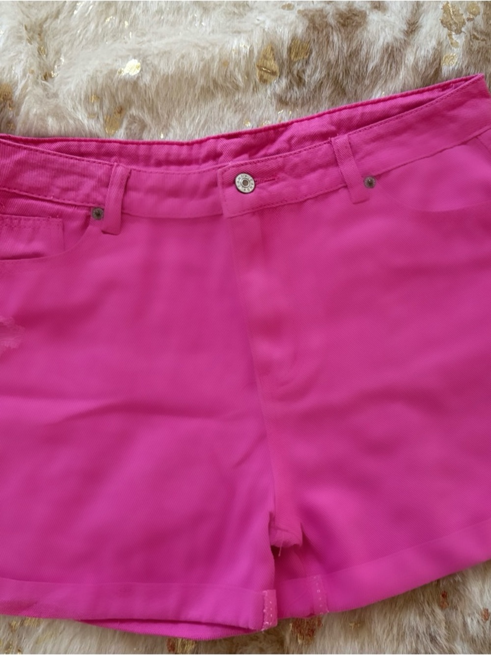 Bright Pink Women's Jean Shorts with Mid-Rise Waist